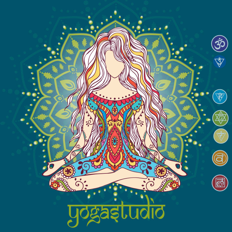 抽象矢量彩色瑜伽主题的平面插图