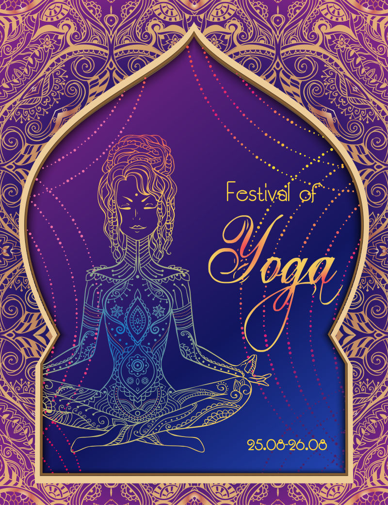 创意矢量手绘瑜伽主题的平面插图