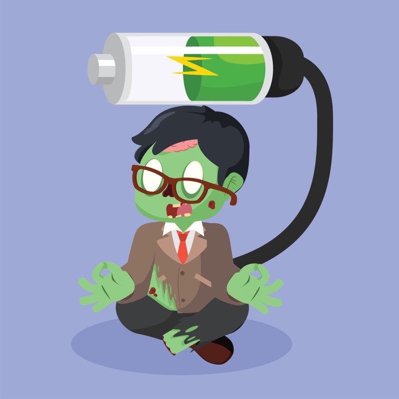 僵尸商人充电的矢量图