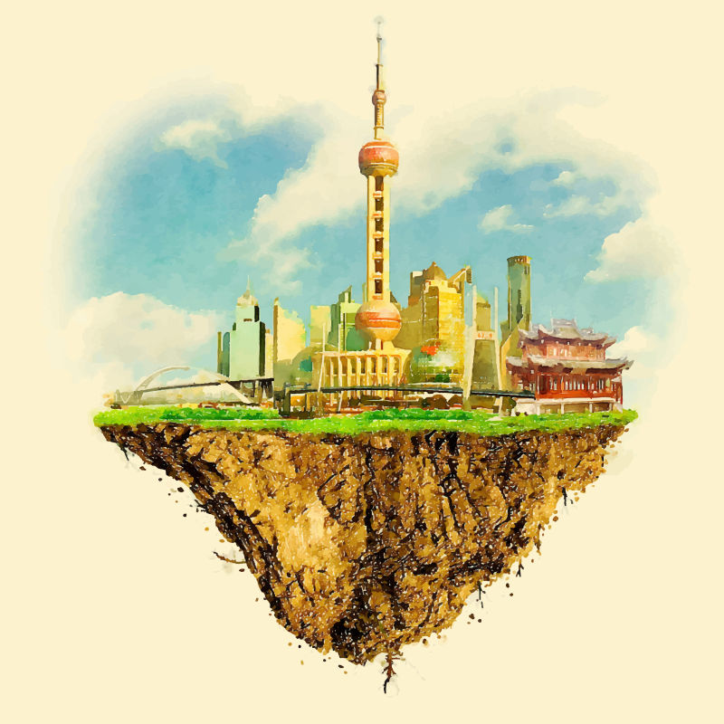 矢量的水彩上海市插图