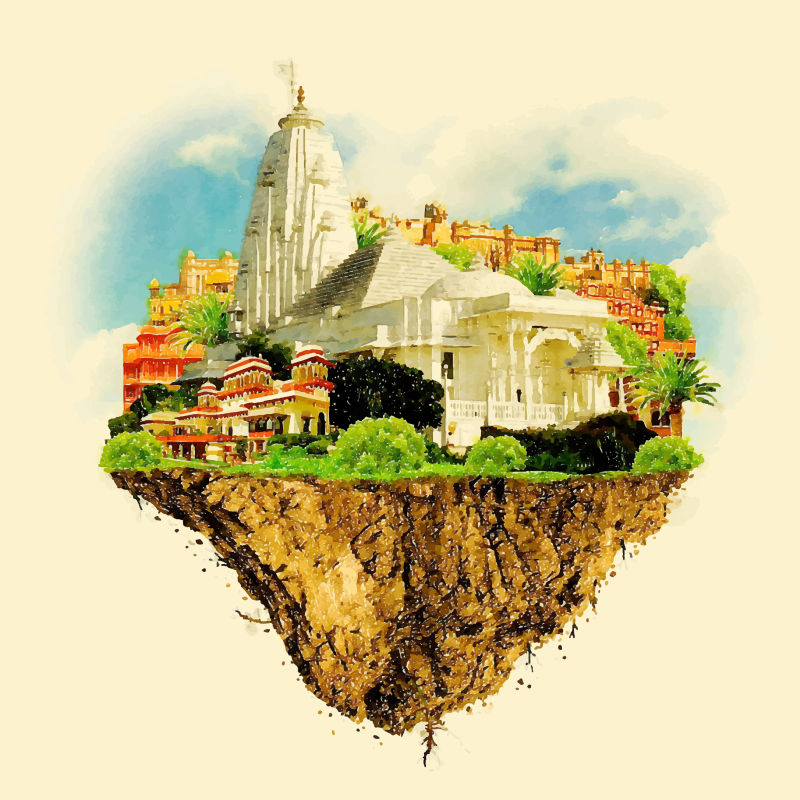 悬浮在空中的斋浦尔市矢量插图