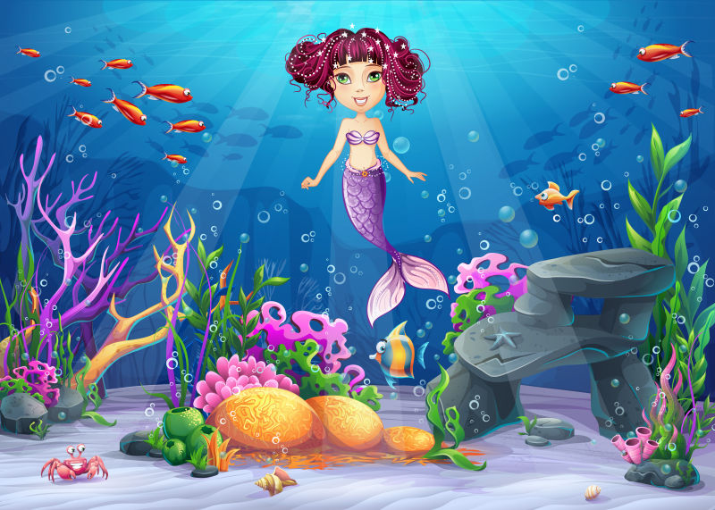 创意矢量现代卡通海底世界插图