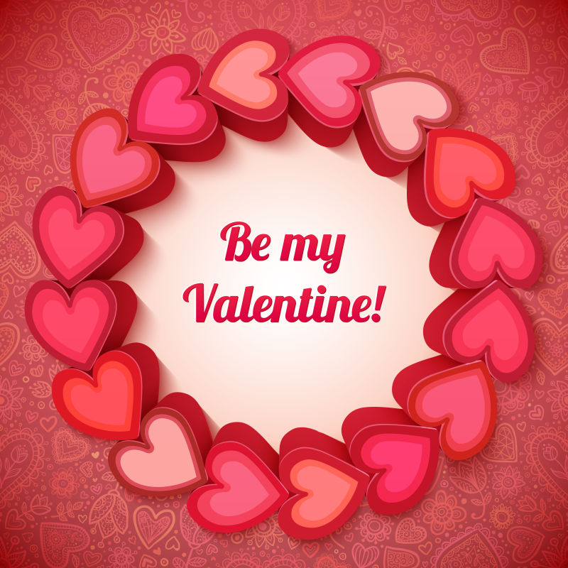 矢量的粉色心形图案贺卡