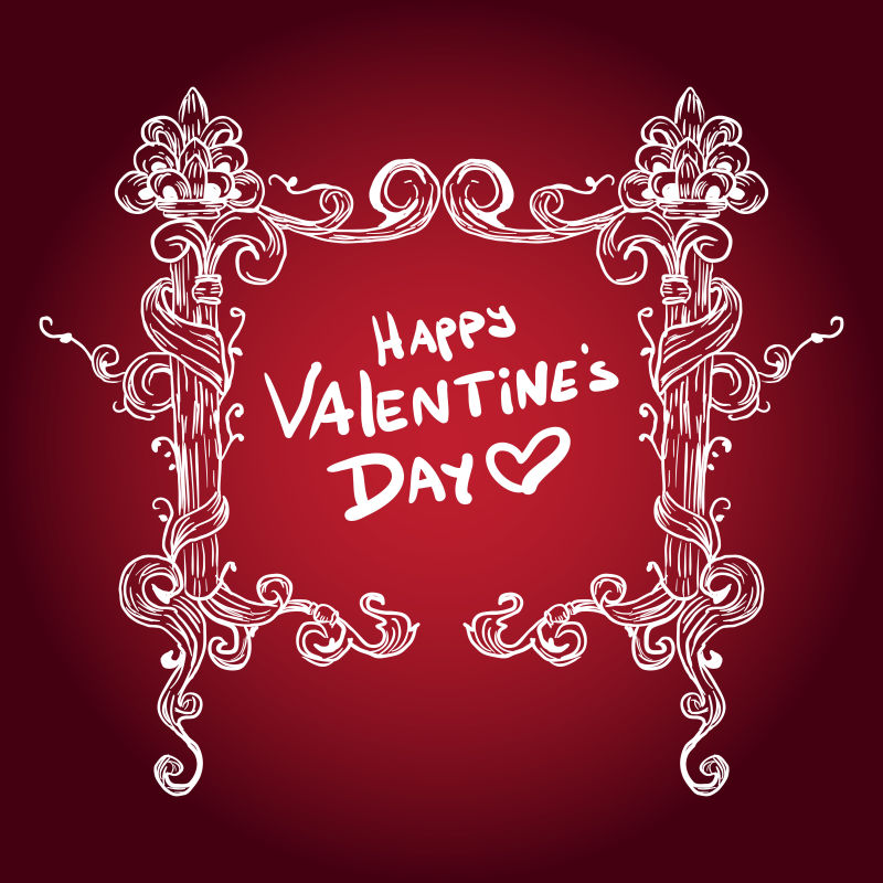 情人节的抽象背景与古董的模式的心矢量