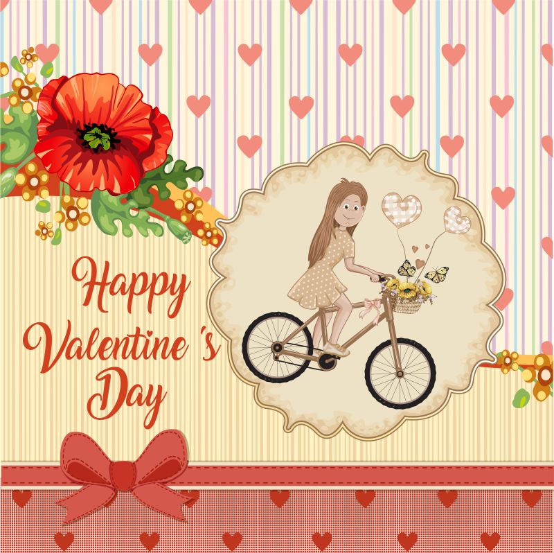 情人节单车女孩插图矢量设计