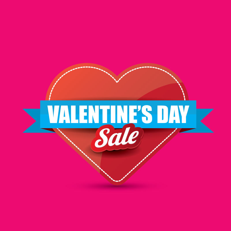 矢量的情人节心脏销售标签在粉红色的背景