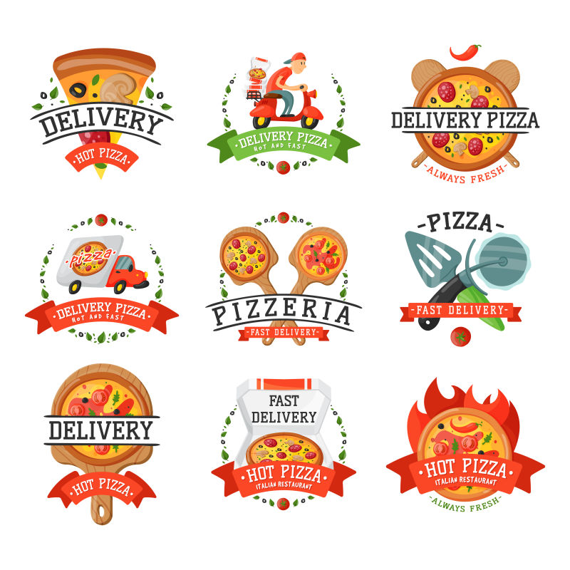 矢量的创意披萨标签设计