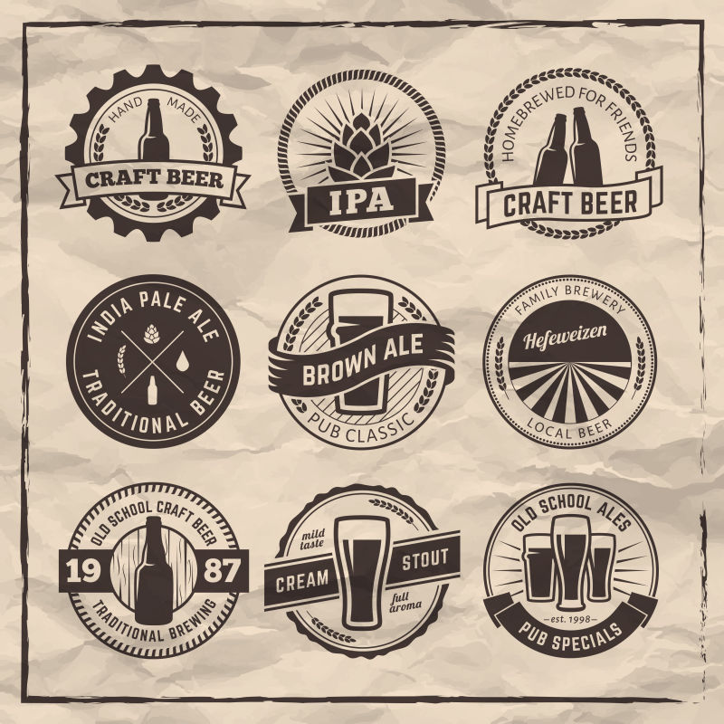 抽象矢量复古啤酒标签平面设计