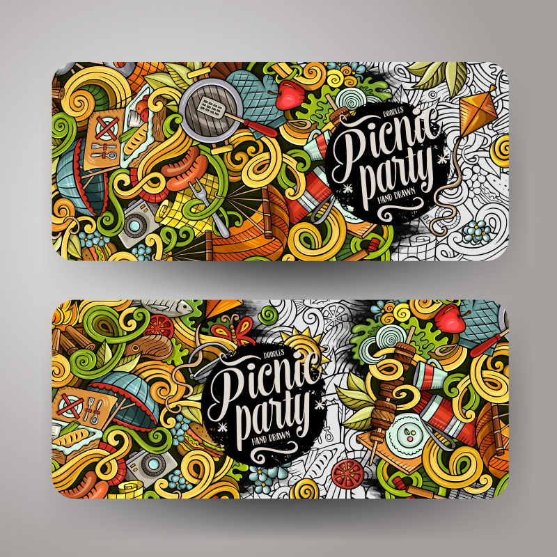 创意矢量派对主题的平面涂鸦设计插图