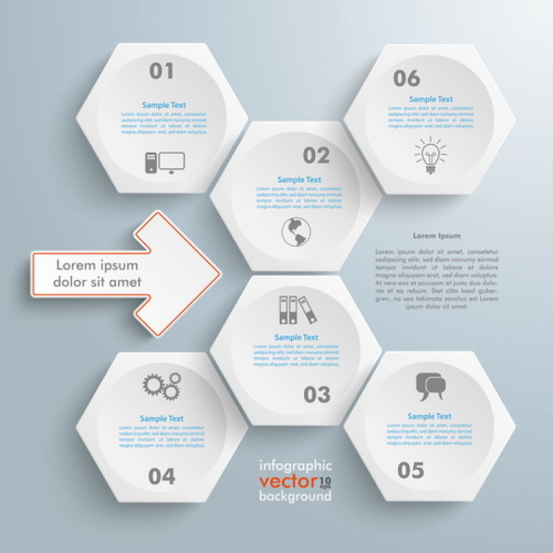 创意矢量白色六边形元素的信息图表