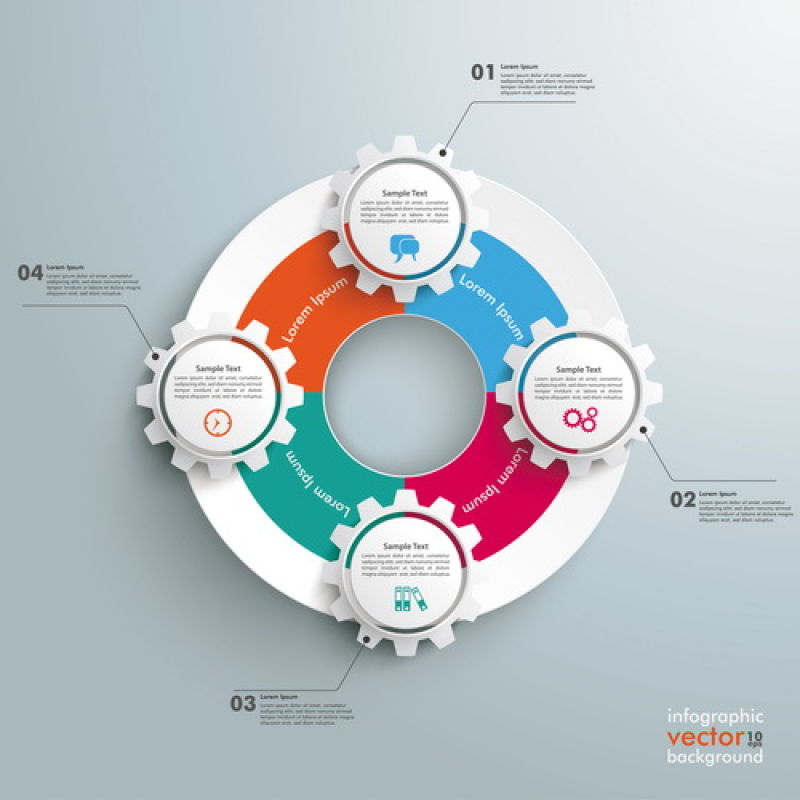 创意矢量彩色齿轮元素的现代信息图表设计