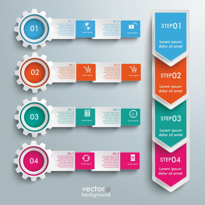 矢量四步齿轮元素信息图表设计