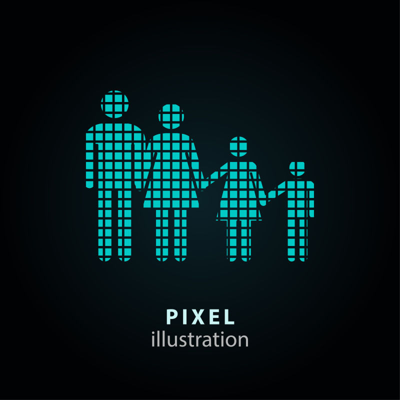 矢量绿色像素风格的家庭图标设计