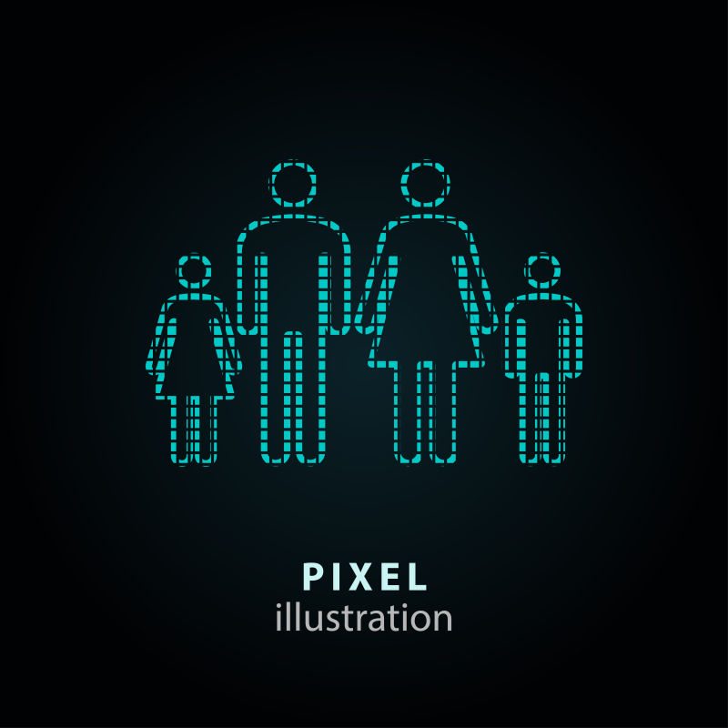 创意矢量绿色像素风格的家庭图标设计