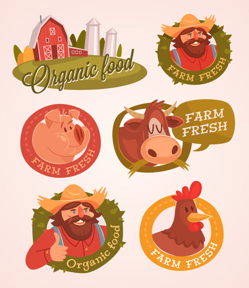 矢量抽象现代农场主题的平面标签设计