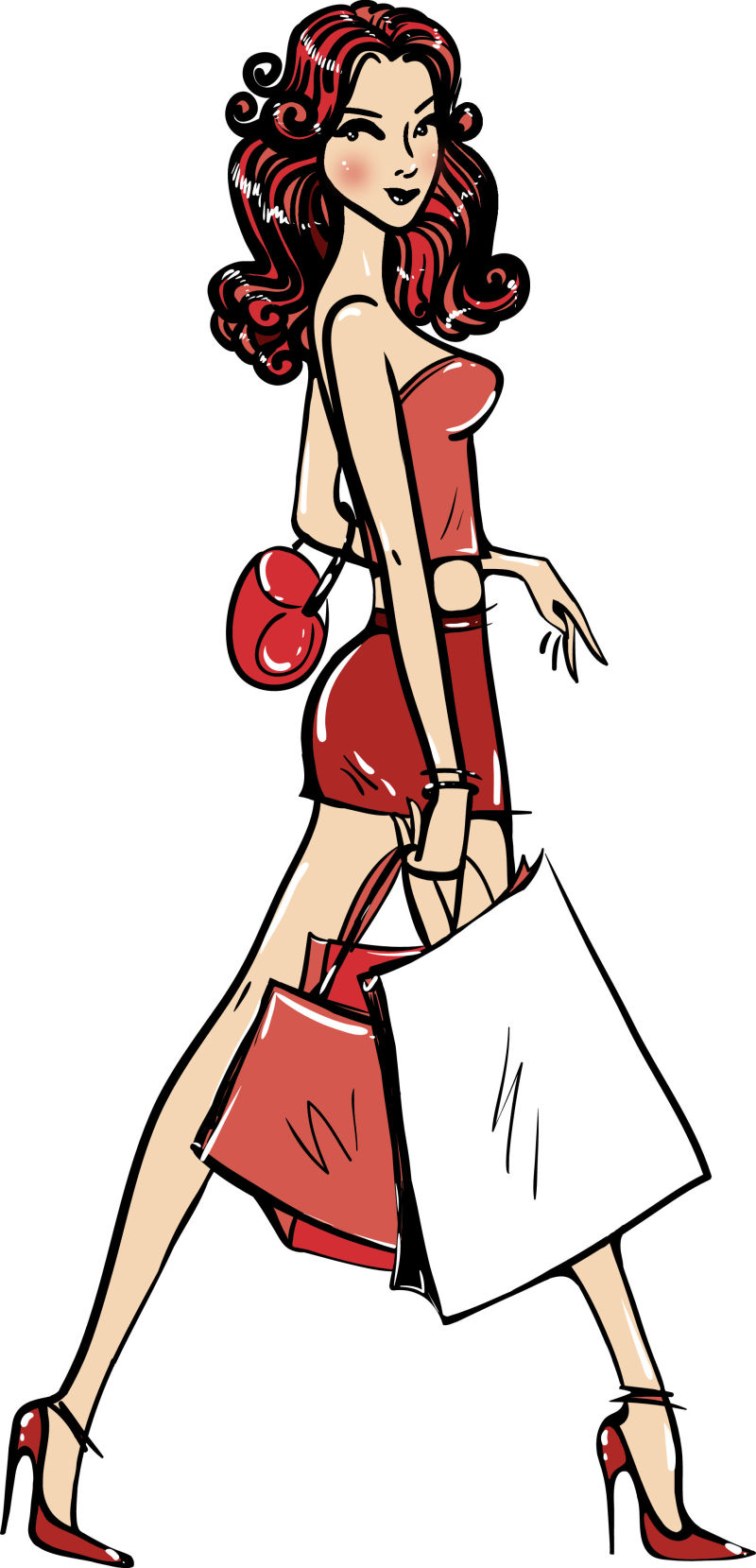 抽象矢量现代购物的时尚美女插图