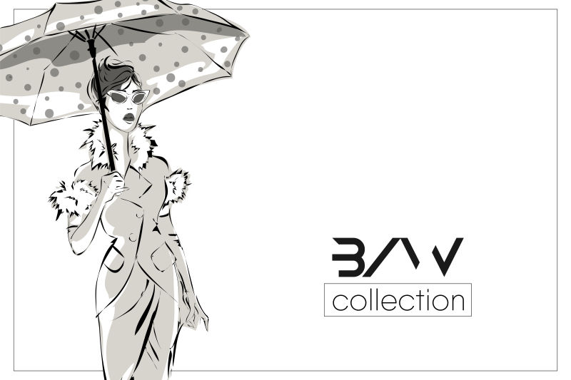 抽象矢量现代撑伞的时尚美女标志设计