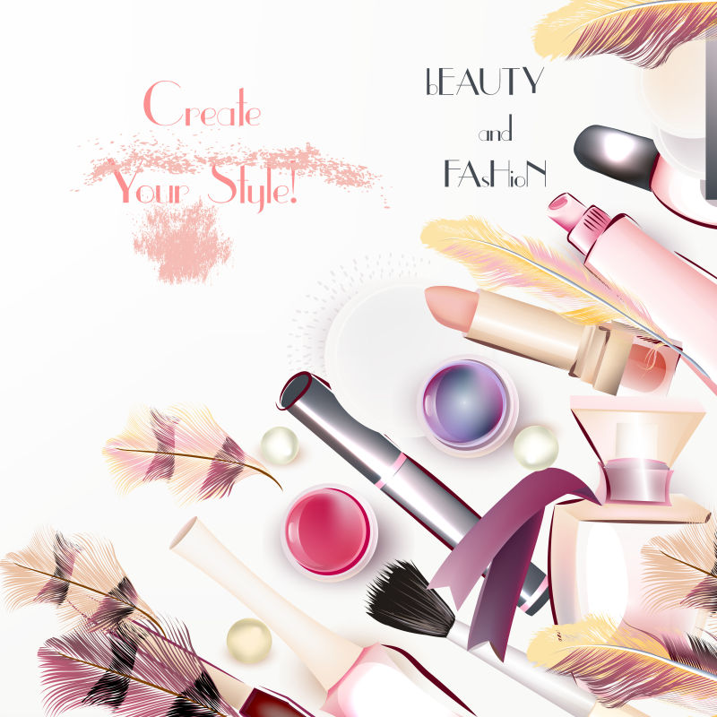 美女与时尚背景矢量水彩化妆品A