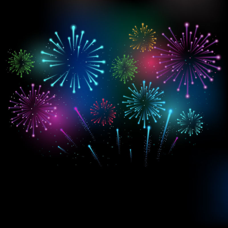 抽象矢量彩色空中的烟花设计