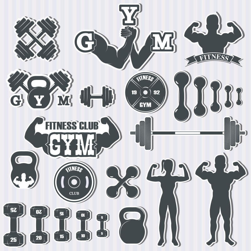 矢量创意健身俱乐部主题图标标签设计