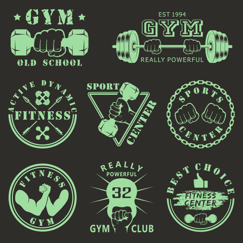 抽象矢量现代绿色健身俱乐部标签设计