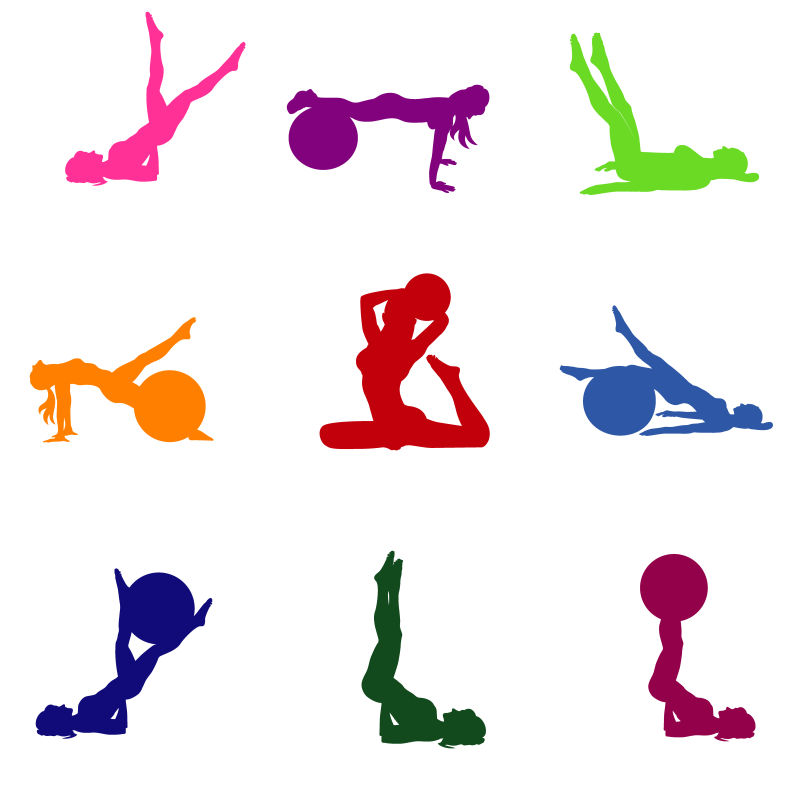 抽象矢量彩色健身女孩剪影插图设计