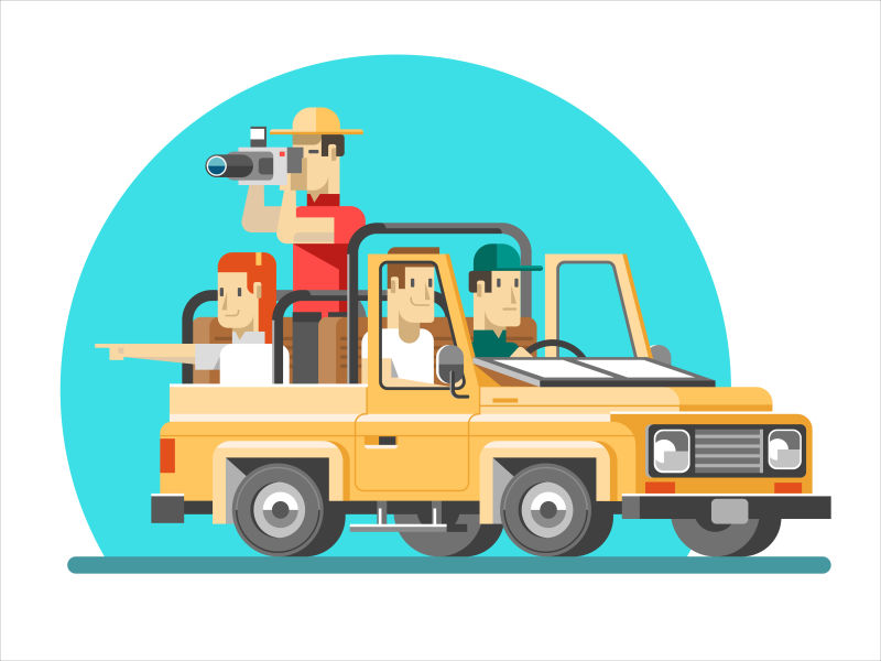 抽象矢量旅游车平面插图