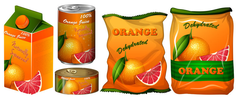 矢量不同包装的橘子