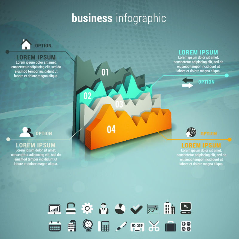 抽象矢量立体山型元素信息图表设计
