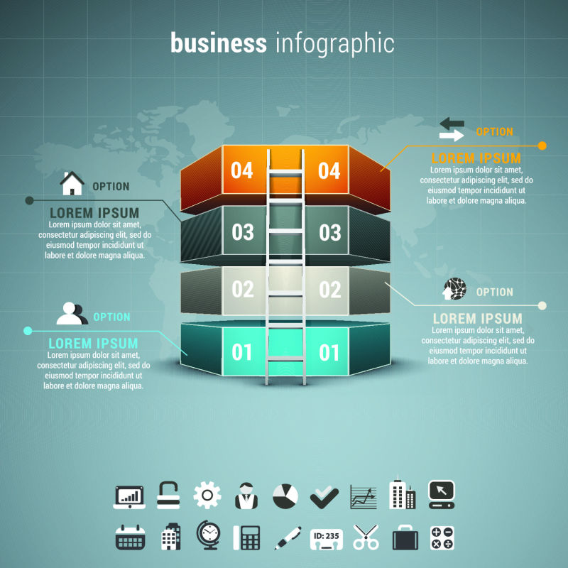 抽象矢量现代递进步骤元素的信息图表设计