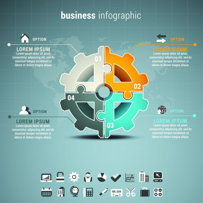 抽象矢量现代齿轮元素的信息图表设计