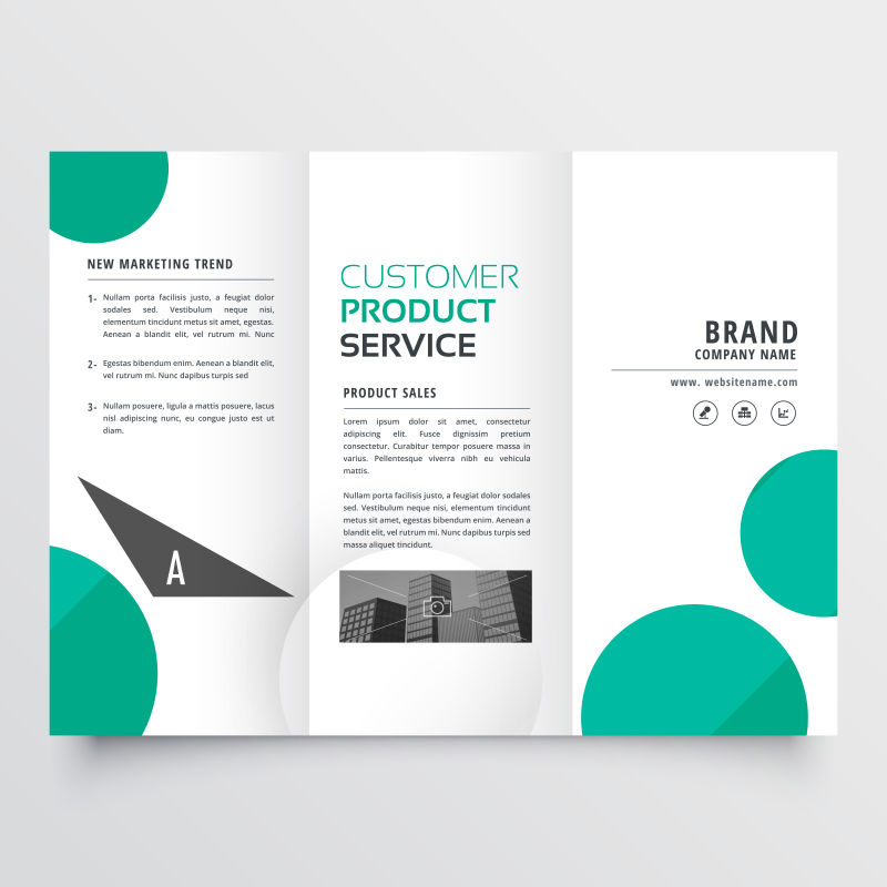 矢量的绿色圆形图案三折商务手册
