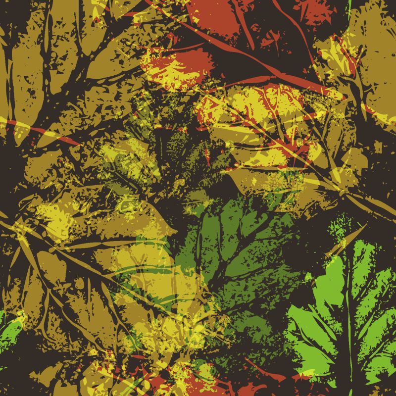 叶子上的无缝印记图案-粗糙的植物图章