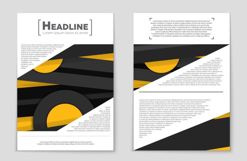 抽象矢量黑色黄色几何元素的宣传册设计