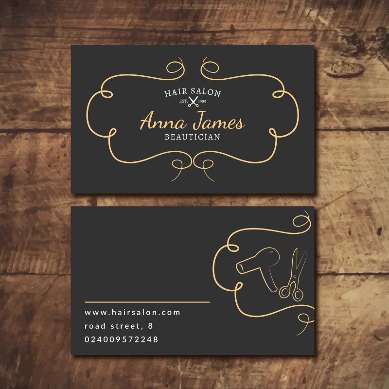 抽象矢量黑色简约美容院名片设计