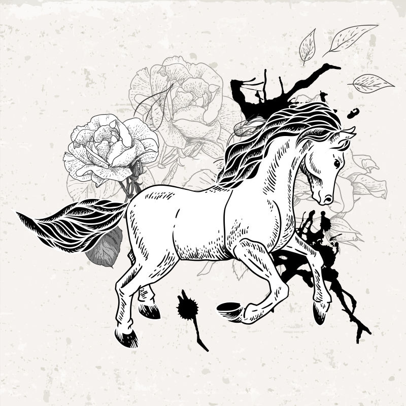 图片 插画 抽象矢量现代手绘马的图案插图