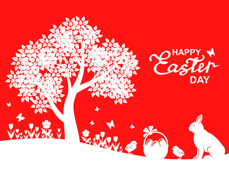 复活节红色剪影图案贺卡矢量设计