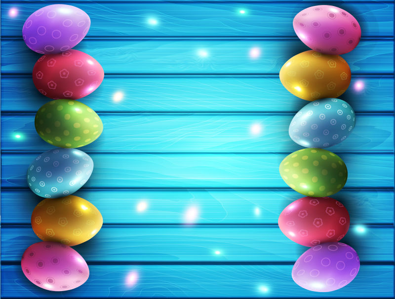 复活节彩蛋蓝色木板背景矢量设计