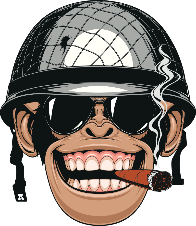 抽象矢量现代卡通戴头盔的猴子插图设计