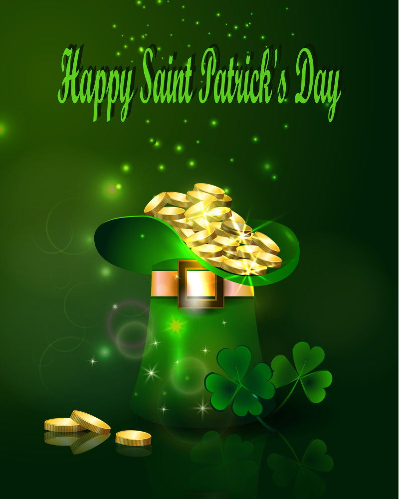 矢量绿帽金币元素的圣帕特里克节概念