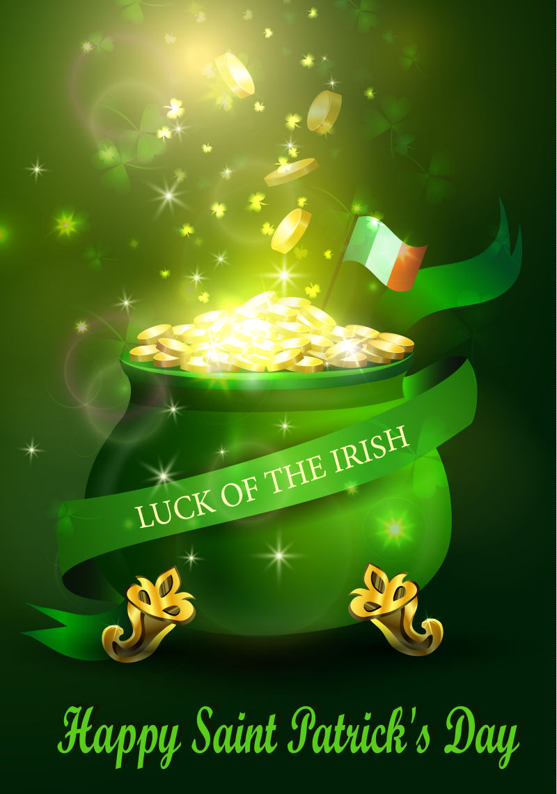 矢量金币元素的现代圣帕特里克节背景