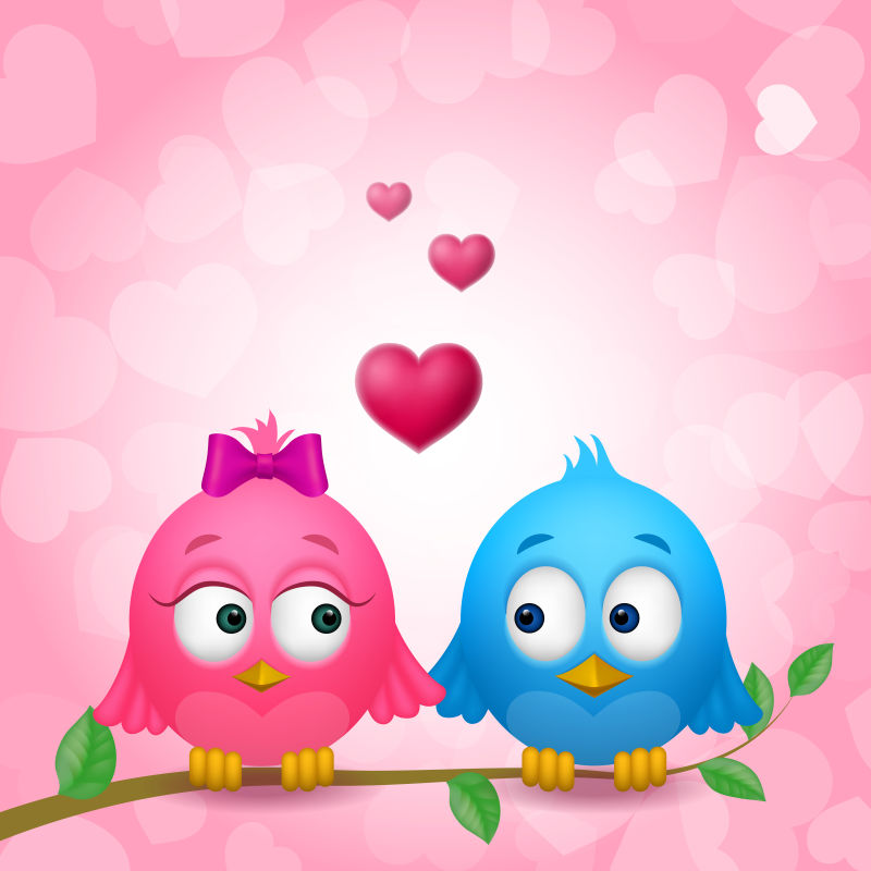创意矢量两只小鸟元素浪漫情人节背景