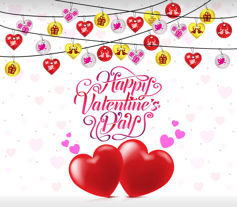 情人节爱心装饰的精美卡片矢量设计