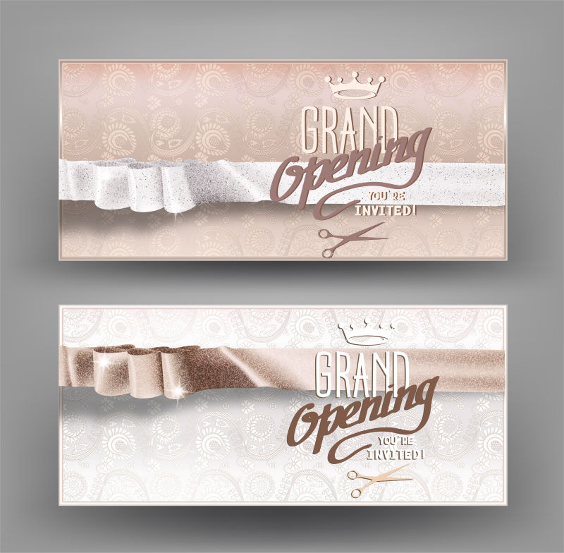 优雅的米色卡片-带闪闪发光的丝带剪刀复古背景-矢量图解