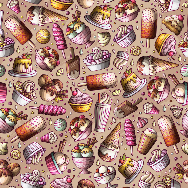 创意矢量平面涂鸦风格的无缝背景