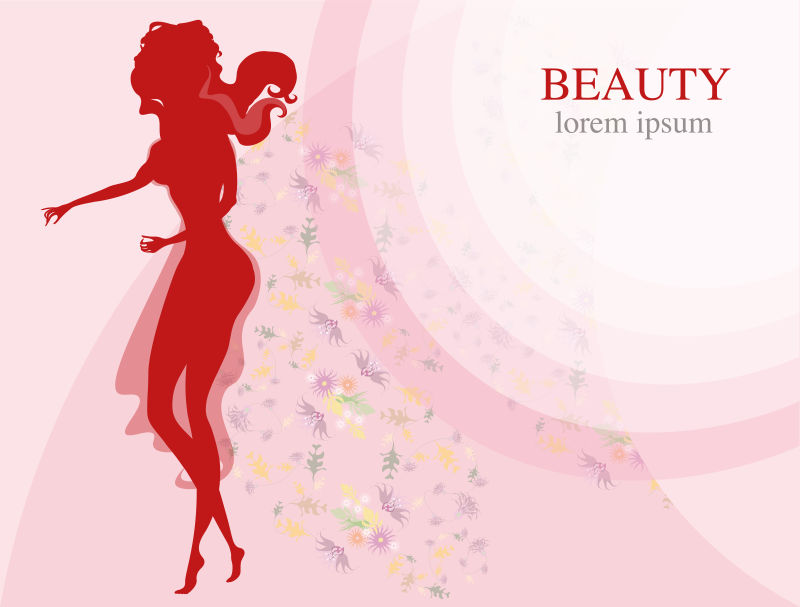 矢量插图与一个美丽的女人在花卉背景的剪影