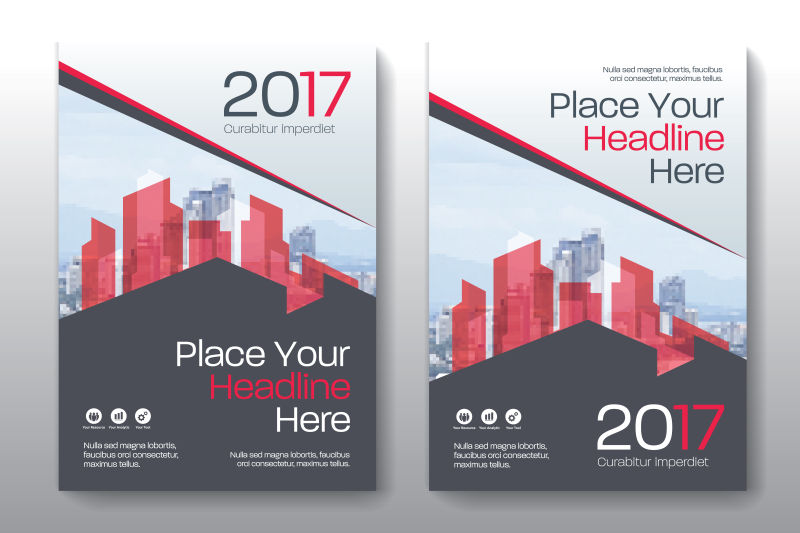 红色大楼图案年度报告矢量设计