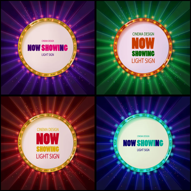 复古的圆形霓虹灯边框矢量设计