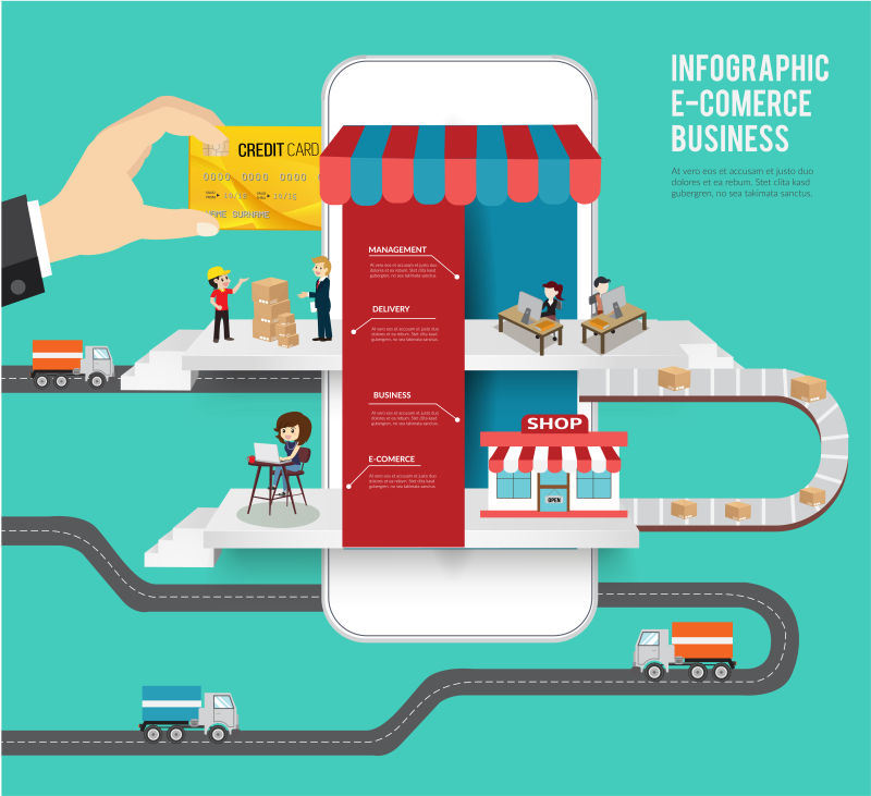 创意矢量网络购物概念的平面信息图表设计