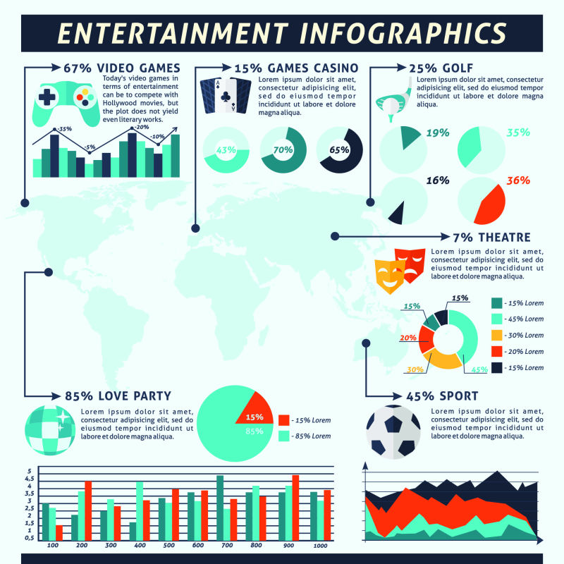 抽象矢量现代商业娱乐主题的信息图表